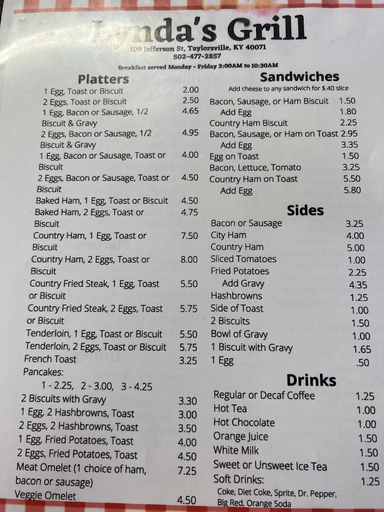Lynda's Grill Menu image 1